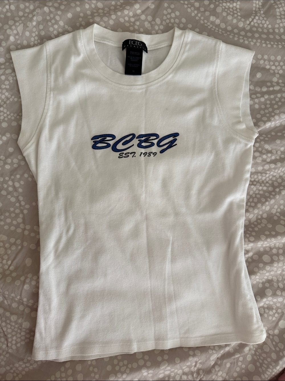 BCBG White Tank Top with Navy Logo